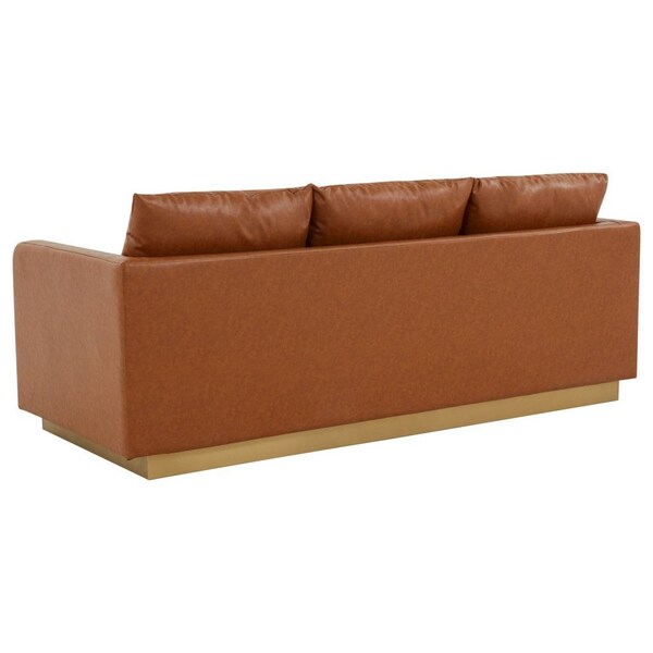 Leisuremod Nervo Upholstered Leather Sofa with Gold Frame, Cognac Tan - NS83BR-L