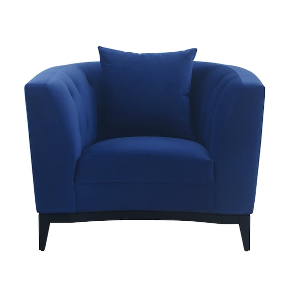 Armen Living Melange Blue Velvet Upholstered Accent Chair with Black Wood Base - LCMG1BLUE