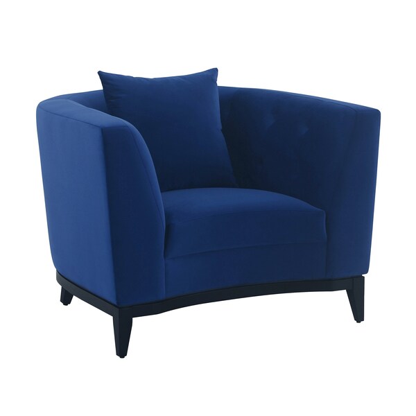 Armen Living Melange Blue Velvet Upholstered Accent Chair with Black Wood Base - LCMG1BLUE
