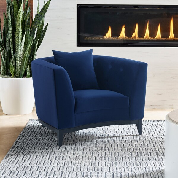 Armen Living Melange Blue Velvet Upholstered Accent Chair with Black Wood Base - LCMG1BLUE