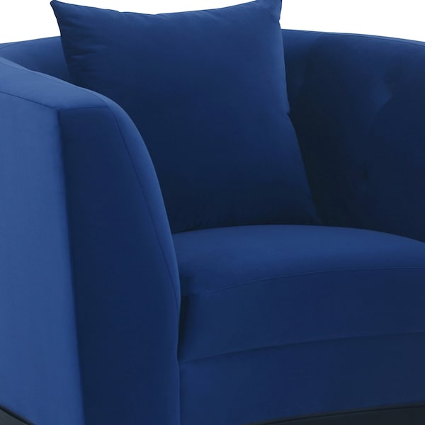 Armen Living Melange Blue Velvet Upholstered Accent Chair with Black Wood Base - LCMG1BLUE