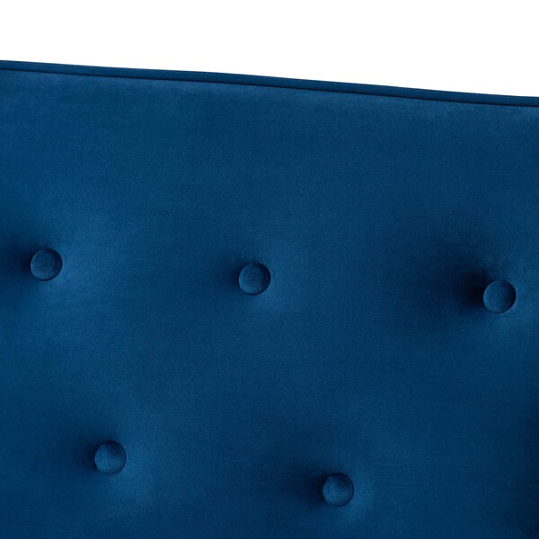 Baxton Studio Sorrento Blue Velvet Upholstered Walnut Finished Wooden 3-seater Sofa - 160-9940