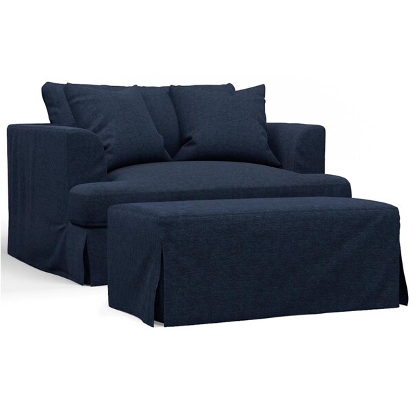 Fine-Line Newport Slipcovered Chair & A Half Sofa with Ottoman Navy Blue - FI3203384