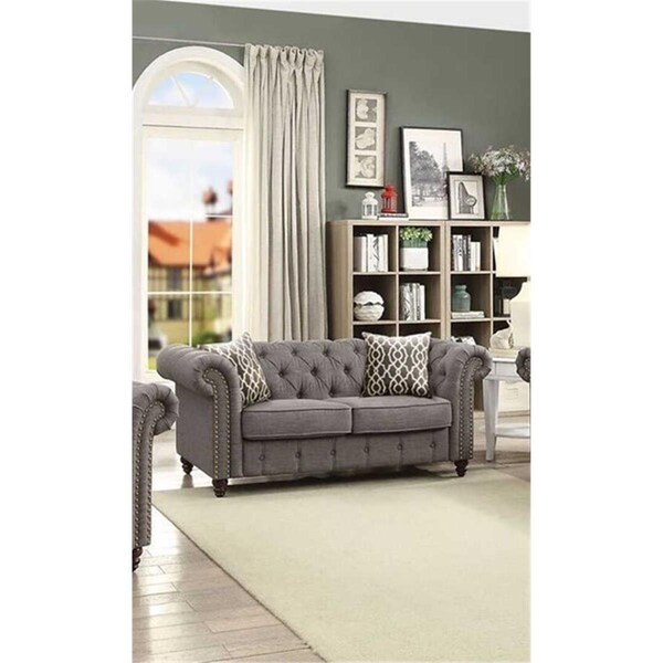 Acme Aurelia Loveseat with 2 Pillows, Gray Linen - 52426