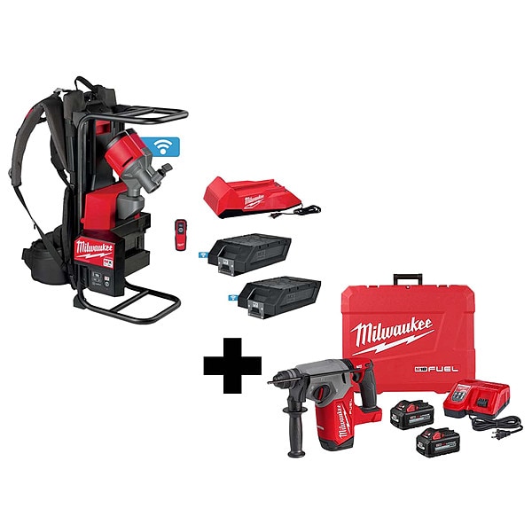 Milwaukee Tool MX Concrete Vibrator w M18 Rotary Hammer, Includes Batteries - MXF371-2XC, 2912-22