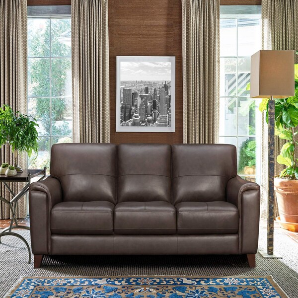 Armen Living Bergen 87" Espresso Genuine Leather Square Arm Sofa - LCBE3ES