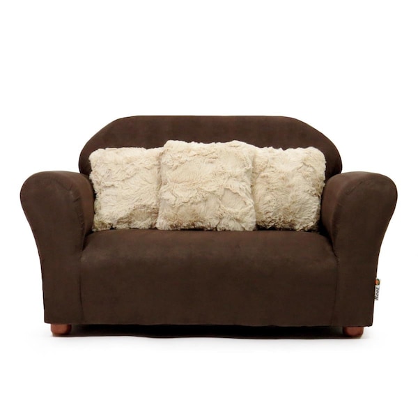 Keet Plush Childrens Sofa with Khaki Accent Pillows, Brown - 32 x 18 x 18 x in. - SR081