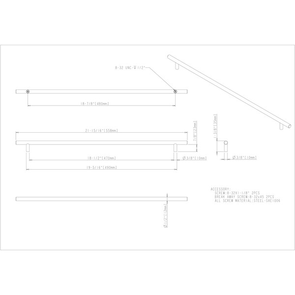 Elements By Hardware Resources 480 mm Center-to-Center Hollow Matte Black Stainless Steel Naples Cabinet Bar Pull - 558SSMB