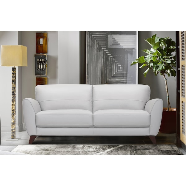 Armen Living Jedd Contemporary Sofa in Genuine Dove Gray Leather with Brown Wood Legs - LCJD3DV