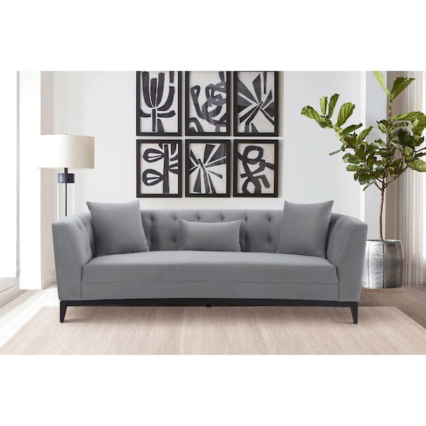 Armen Living Melange Gray Velvet Sofa with Black Wood Base - LCMG3GREY