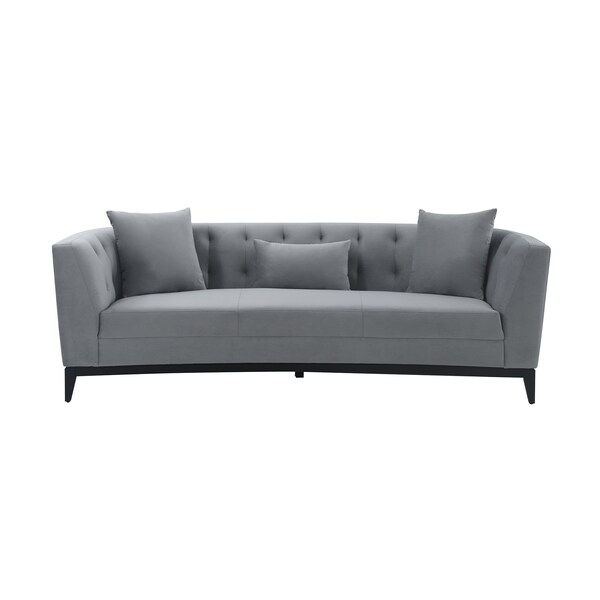 Armen Living Melange Gray Velvet Sofa with Black Wood Base - LCMG3GREY