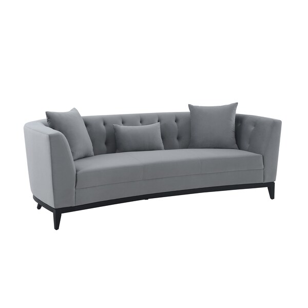 Armen Living Melange Gray Velvet Sofa with Black Wood Base - LCMG3GREY
