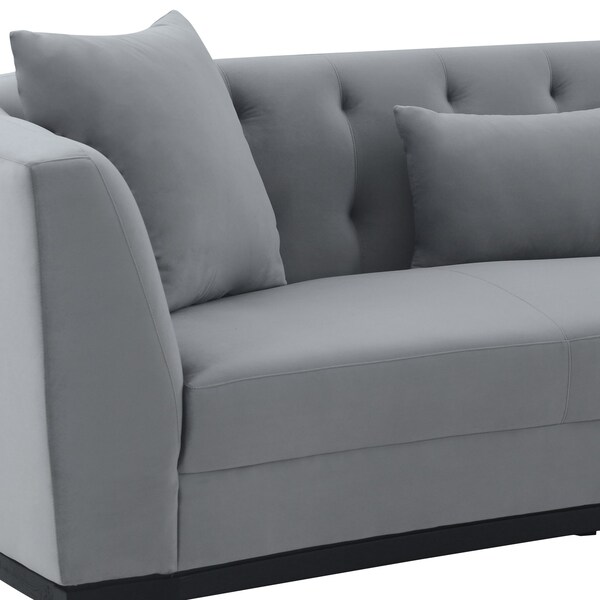 Armen Living Melange Gray Velvet Sofa with Black Wood Base - LCMG3GREY