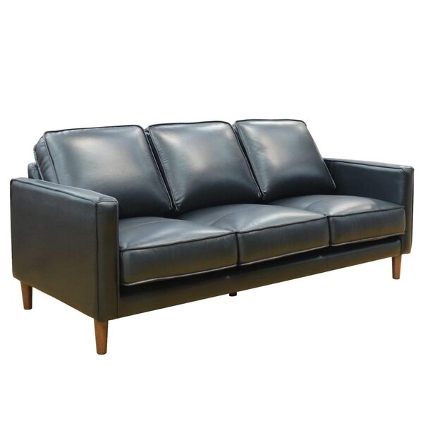 Fine-Line 79 in. Prelude Top Grain Leather Mid Century Modern 3 Seater Couch Sofa Black - FI3211481