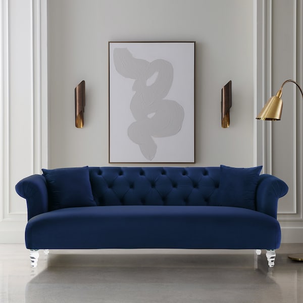 Armen Living Elegance Contemporary Sofa in Blue Velvet with Acrylic Legs - LCEG3BLUE