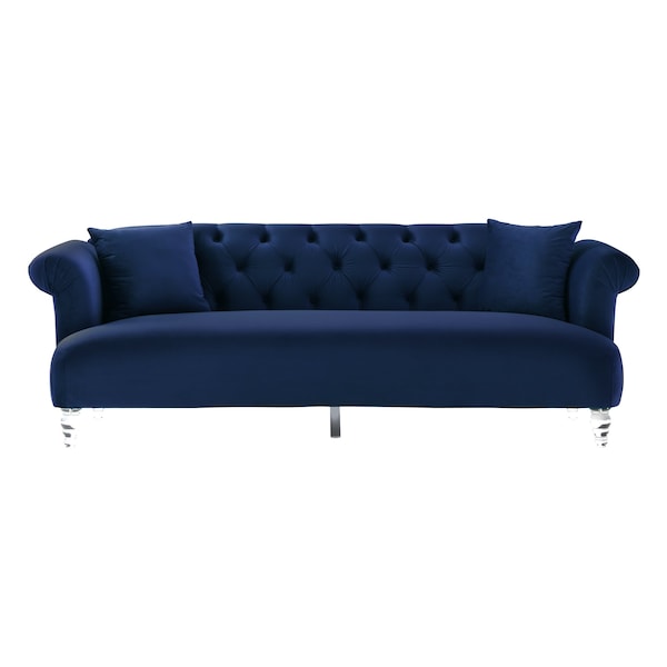 Armen Living Elegance Contemporary Sofa in Blue Velvet with Acrylic Legs - LCEG3BLUE