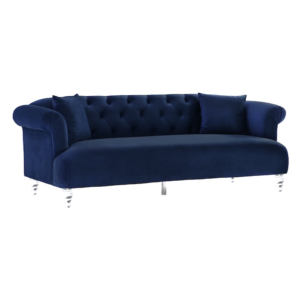 Armen Living Elegance Contemporary Sofa in Blue Velvet with Acrylic Legs - LCEG3BLUE