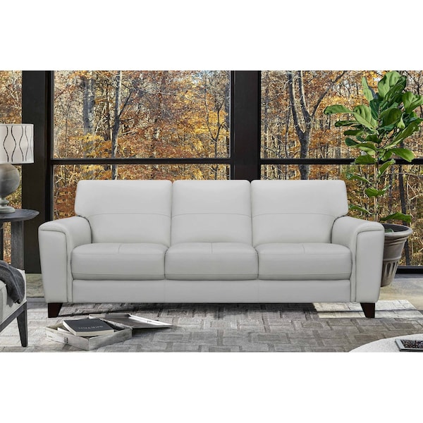 Armen Living Bergen 87" Dove Gray Genuine Leather Square Arm Sofa - LCBE3DV