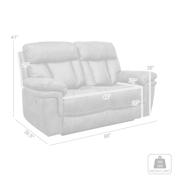 Armen Living Estelle Power Loveseat in Gunmetal Fabric - LCES2GM