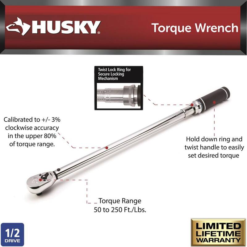 Husky 50 ft. / lbs. to 250 ft. / lbs. 1/2 in. Drive Torque Wrench - H2DTWA