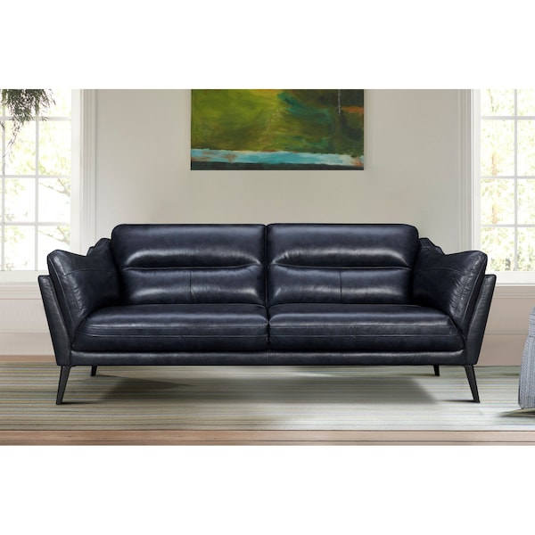 Armen Living Franz 87" Modern Blue Genuine Leather Sofa - LCFR3MBLU