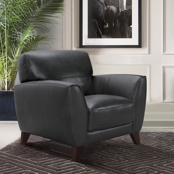 Armen Living Jedd Contemporary Chair in Genuine Black Leather with Brown Wood Legs - LCJD1BL