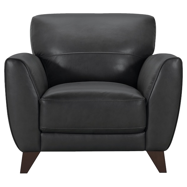 Armen Living Jedd Contemporary Chair in Genuine Black Leather with Brown Wood Legs - LCJD1BL
