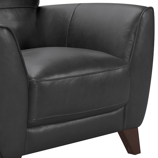 Armen Living Jedd Contemporary Chair in Genuine Black Leather with Brown Wood Legs - LCJD1BL