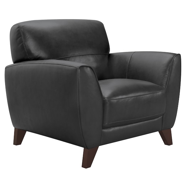 Armen Living Jedd Contemporary Chair in Genuine Black Leather with Brown Wood Legs - LCJD1BL