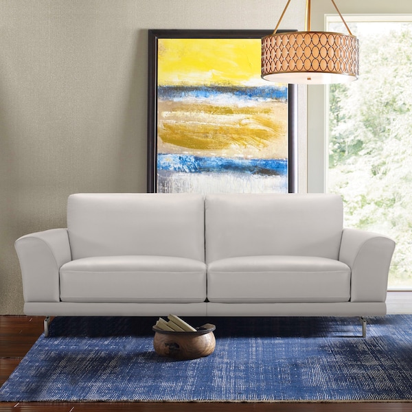 Armen Living Everly Contemporary Sofa in Genuine Dove Gray Leather with Brushed Stainless Steel Legs - LCEV3GR
