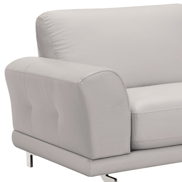 Armen Living Everly Contemporary Sofa in Genuine Dove Gray Leather with Brushed Stainless Steel Legs - LCEV3GR