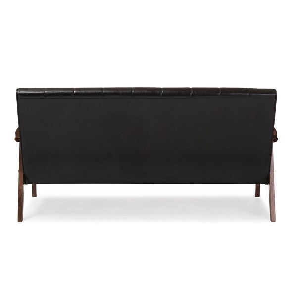 Baxton Studio Nikko Mid-century Dark Brown Faux Leather Wooden 3-Seater Sofa - 121-6749