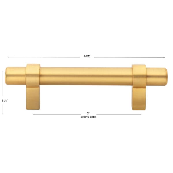 Gliderite Hardware 3 in. Center to Center Satin Gold Solid Steel Bar Pull - 4005-76-SG, 10PK - 4005-76-SG-10