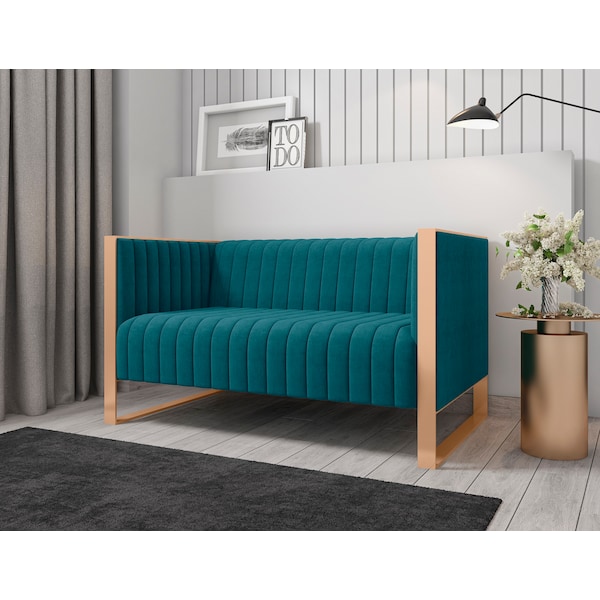 Manhattan Comfort Trillium Loveseat in Aqua Blue and Rose Gold - LS016-TL