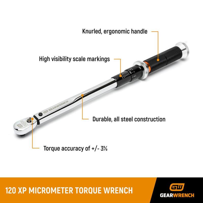 GEARWRENCH 3/8 in. Drive 120XP 10 ft. to 100 ft./lbs. Micrometer Torque Wrench - 85176