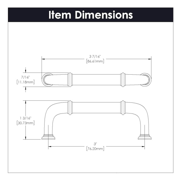 Hickory Hardware Cottage Collection Pull 3 Inch Center to Center Matte Black Finish - P3382-MB