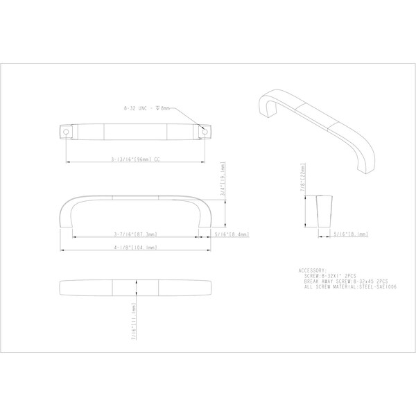 Elements By Hardware Resources 96 mm Center-to-Center Satin Nickel Square Slade Cabinet Pull - 984-96SN