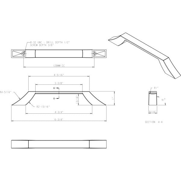Jeffrey Alexander 128 mm Center-to-Center Brushed Pewter Square Royce Cabinet Pull - 798-128BNBDL