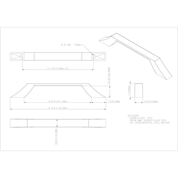 Jeffrey Alexander 128 mm Center-to-Center Brushed Pewter Square Royce Cabinet Pull - 798-128BNBDL