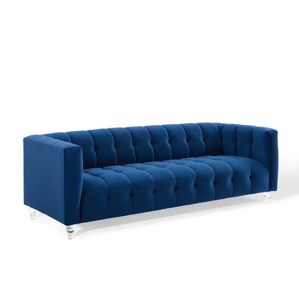 Modway Furniture Mesmer Channel Tufted Button Performance Velvet Sofa Navy - EEI-3882-NAV