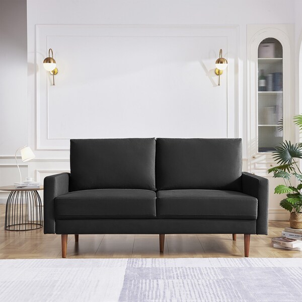 Moootto 69in Upholstered Sofa, Velvet Fabric Loveseat Couch, Solid Wooden Frame with Padded Cushion - TBZOSS2789V-BK3SSS
