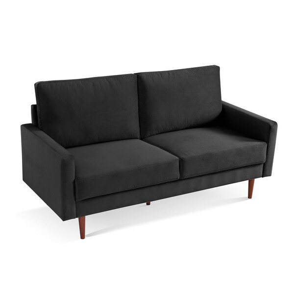 Moootto 69in Upholstered Sofa, Velvet Fabric Loveseat Couch, Solid Wooden Frame with Padded Cushion - TBZOSS2789V-BK3SSS