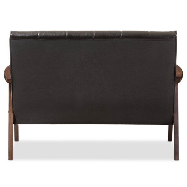 Baxton Studio Nikko Mid-century Dark Brown Faux Leather Wooden 2-Seater Loveseat - 121-6747