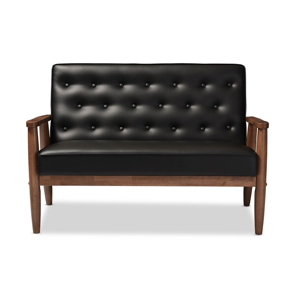 Baxton Studio Sorrento Black Faux Leather Upholstered Wooden 2-seater Loveseat - 122-6767