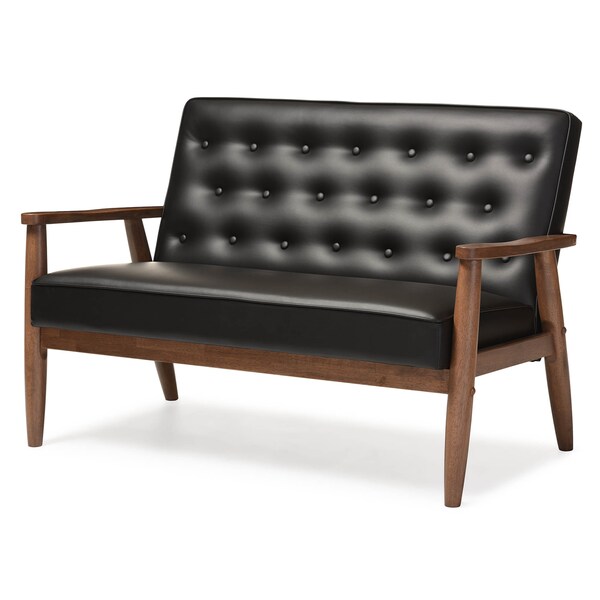 Baxton Studio Sorrento Black Faux Leather Upholstered Wooden 2-seater Loveseat - 122-6767