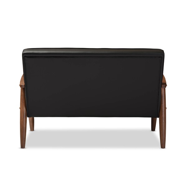Baxton Studio Sorrento Black Faux Leather Upholstered Wooden 2-seater Loveseat - 122-6767
