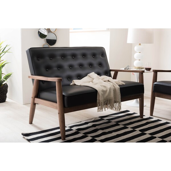 Baxton Studio Sorrento Black Faux Leather Upholstered Wooden 2-seater Loveseat - 122-6767