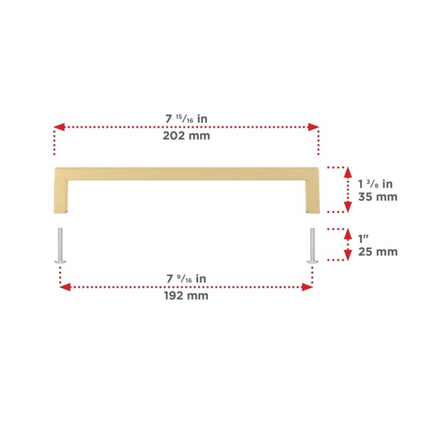 Richelieu Lambton Collection 7 9/16-inch (192 mm) Satin Brass Modern Rectangular Cabinet Pull - BP873192160