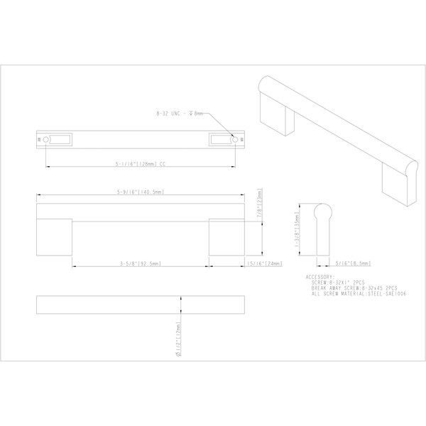 Elements By Hardware Resources 128 mm Center-to-Center Satin Nickel Knox Cabinet Bar Pull - 645-128SN