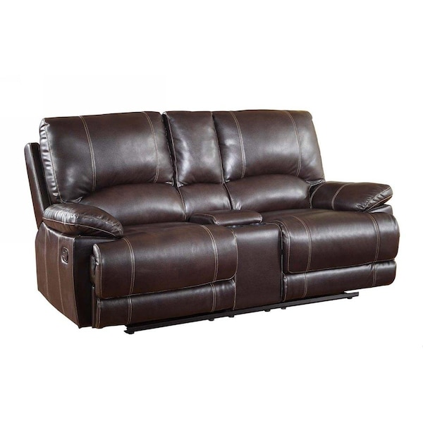 Homeroots 41 in. Stylish Brown Leather Console Loveseat - 329410